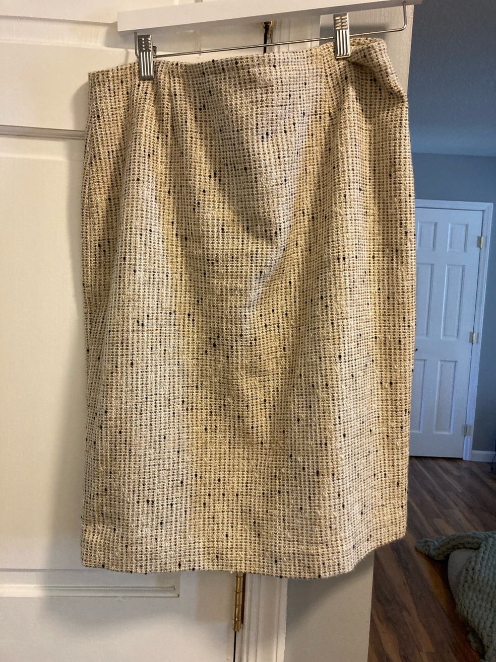 Tanner Tweed Pencil Skirt in Cream with Black and Gold Flecks